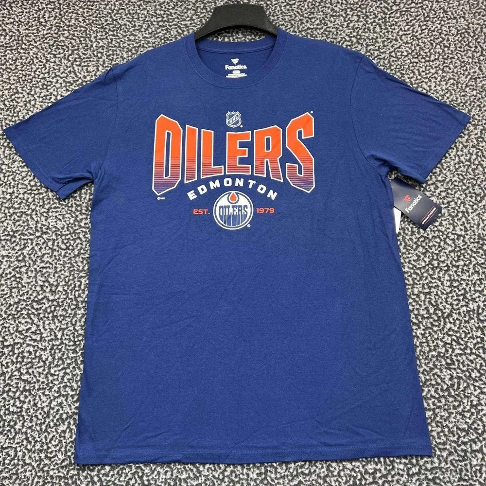 Edmonton Oilers Shirt Men Large‎ Blue Fanatics Short Sleeve Crew Neck New L